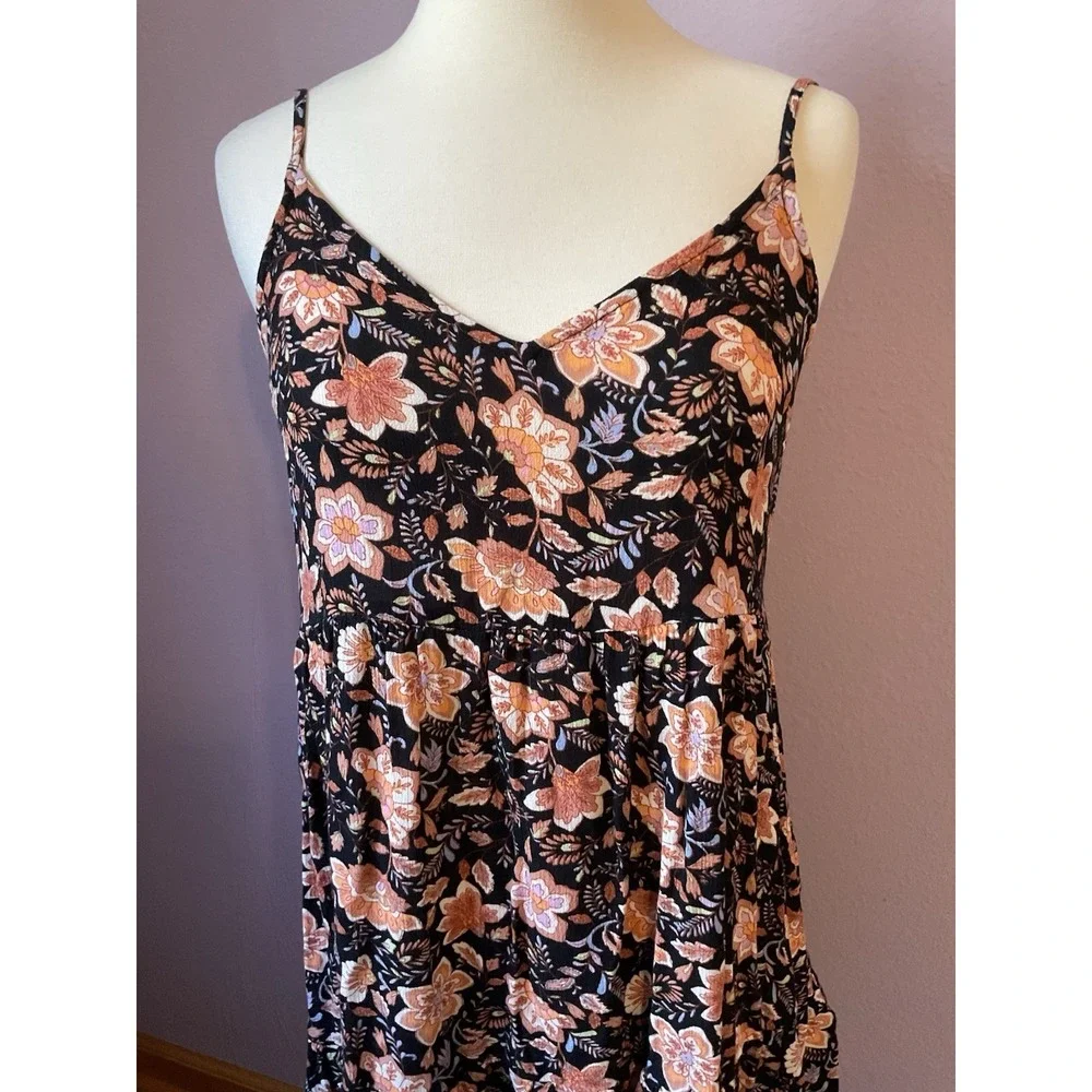 Billabong You Got It Black and Pink Floral Knee Length Dress Size‎ Small Y2K